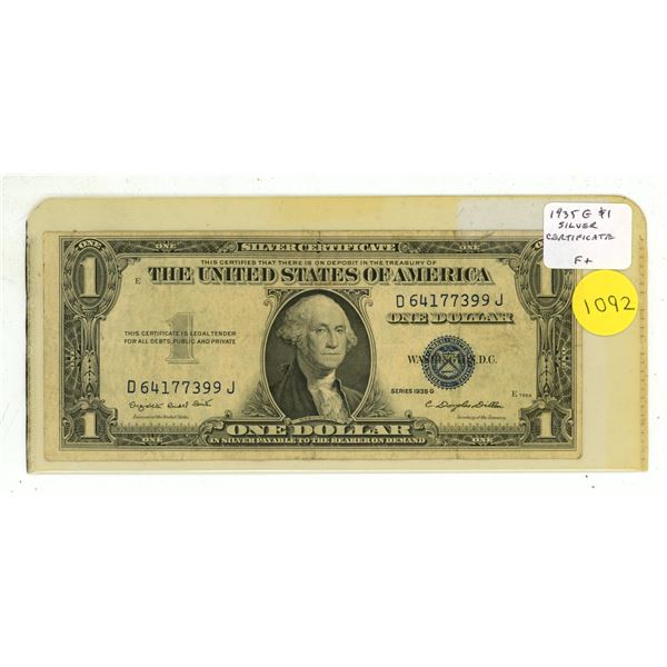 U.S. 1935 $1 Silver Certificate. George Washington. Blue Seal. At one time, you could go to your ban