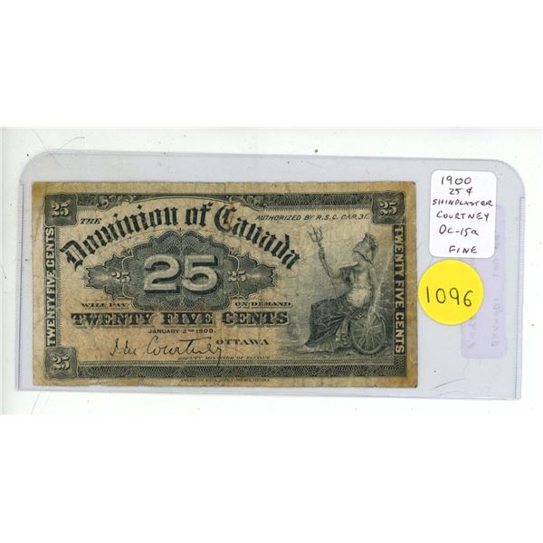 1900 25 Cents Shinplaster. Courtney signature. The first series. DC-15a. Fine-12.