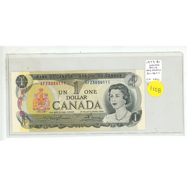 1973 $1. Lawson-Bouey signatures. AFZ Prefix. BC46a-i. Choice Uncirculated.