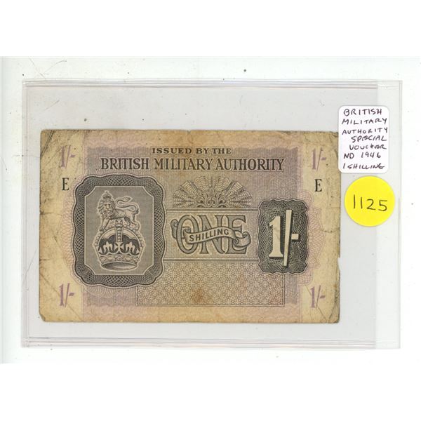 British Military Authority Special Voucher. ND (1946) 1 Shilling. VG.