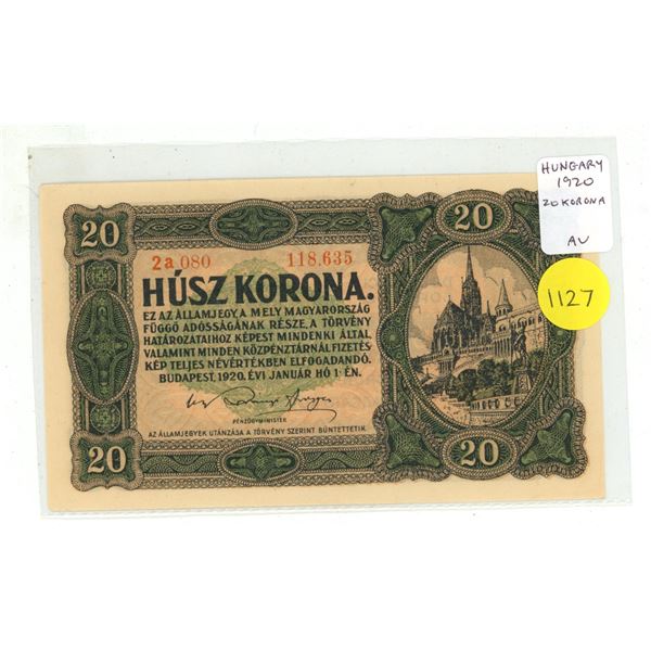 Hungary. 1920 20 Korona. AU.