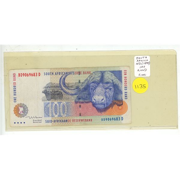 South Africa. South African Reserve Bank. ND (1999) 100 Rand. High denomination note. Fine.