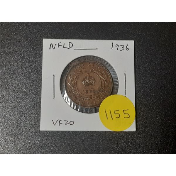 Newfoundland. 1936 1 Cent. The last Large Cent and last issue for King George V. VF20.