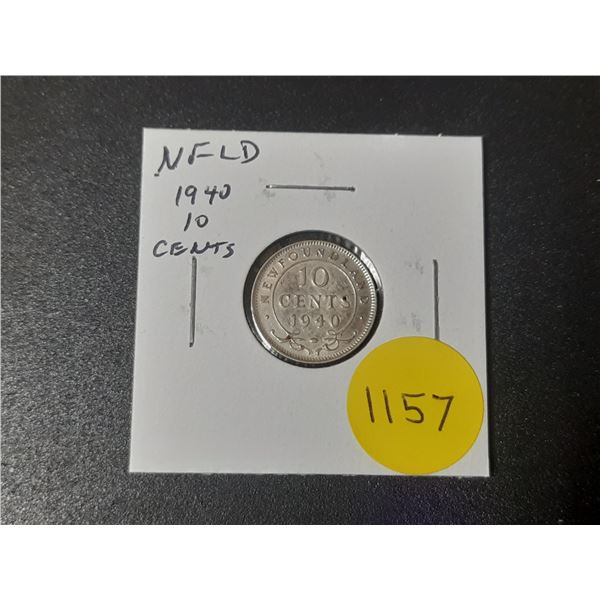 Newfoundland. 1940 Silver 10 Cents. Issued during World War II. EF.