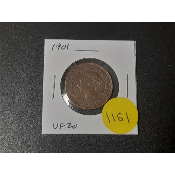 1901 Canadian Victorian Large Cent. The last Large Cent issued for Queen Victoria. VF20.
