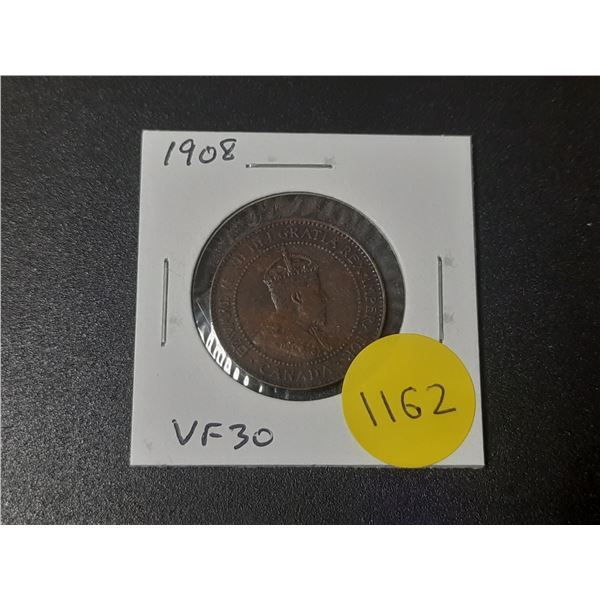 1908 Canadian Large Cent. The first Large Cent minted in Canada. VF30.