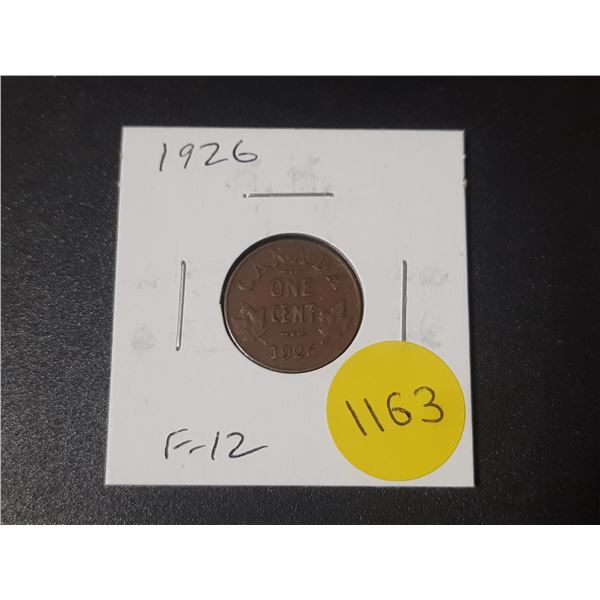 1926 Canadian Small Cent. Key Date. F12.