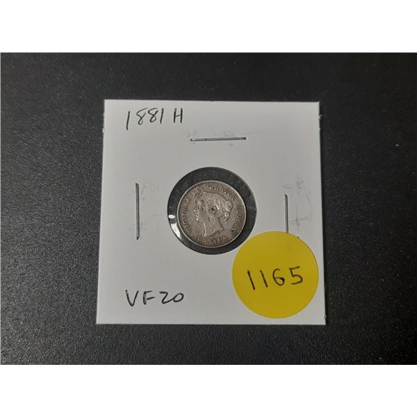1881H Canadian Victorian Silver 5 Cents. Heaton Mint. VF20.