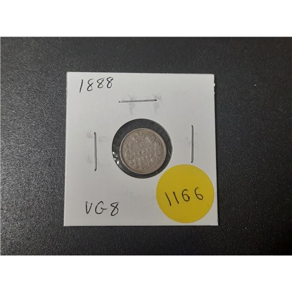 1888 Canadian Victorian Silver 5 Cents.  VG8.