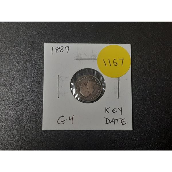 1889 Canadian Victorian Silver 5 Cents. G-4. Key Date.
