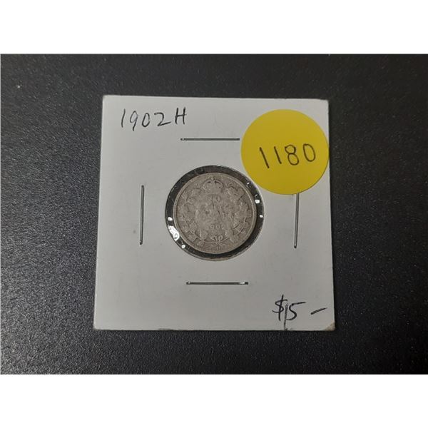 1902H Canadian Silver 10 Cents. Heaton Mint. aG3 with readable date.