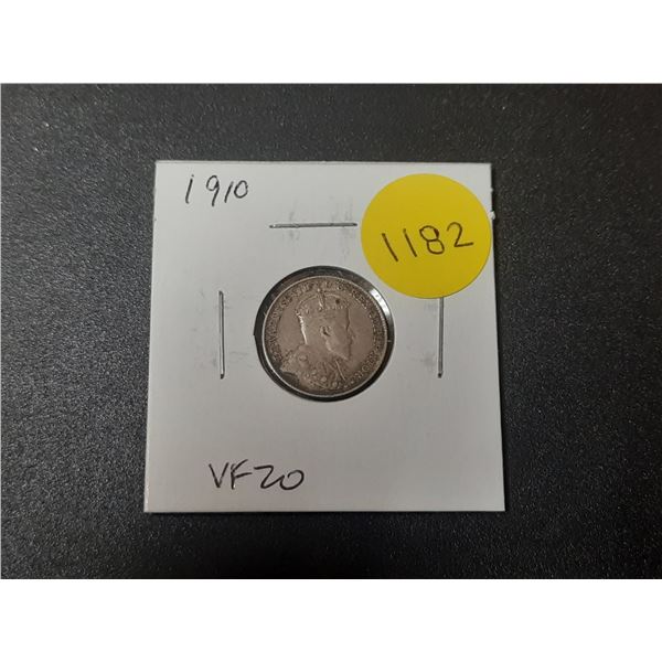 1910 Canadian Silver 10 Cents. The last 10 Cents issued for King Edward VII. VF20.