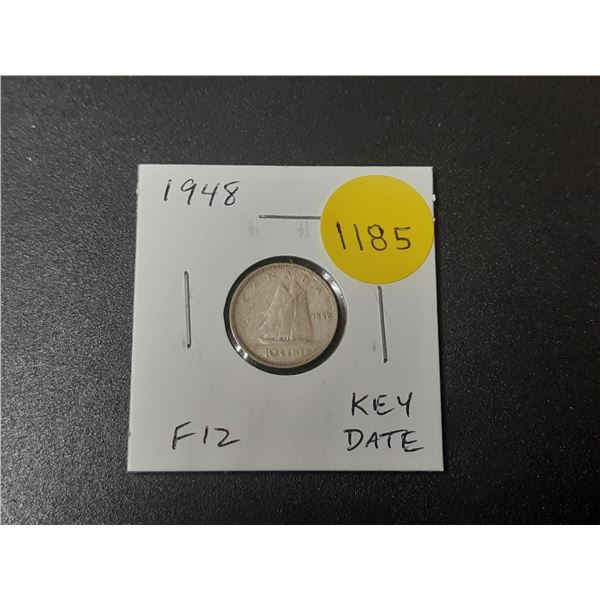 1948 Canadian Silver 10 Cents. F12. Key Date.