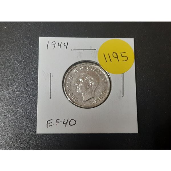 1944 Canadian Silver 25 Cents. World War II issue. EF40. Nice.