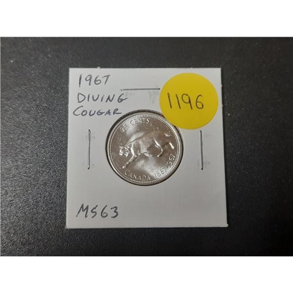 1967 Diving Cougar Canadian Silver 25 Cents. There is a Die Rotation, so it looks like the Cougar is