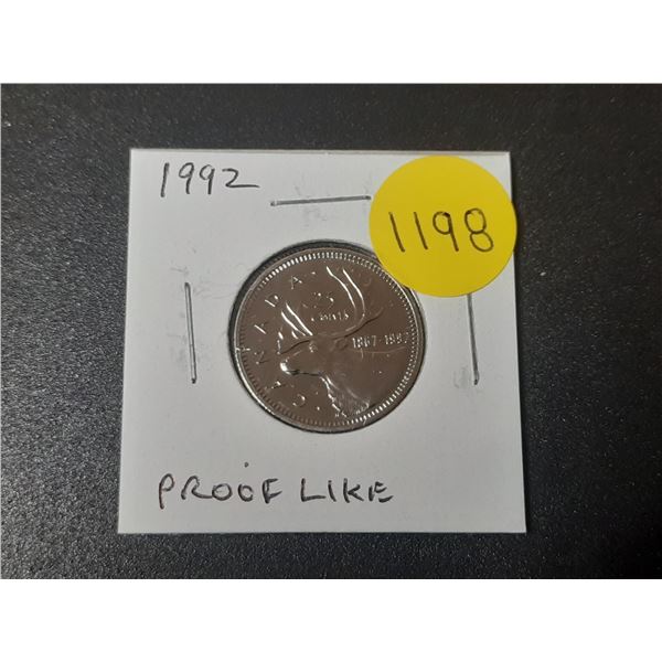 1992 Caribou 25 Cents. Key Date. Proof Like-65.