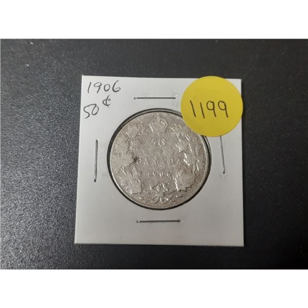 1906 Canadian Silver 50 Cents. Mintage of 350,000. G4.