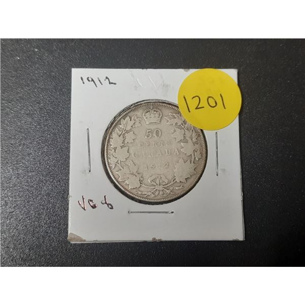 1912 Canadian Silver 50 Cents. Mintage of 265,867. VG8.