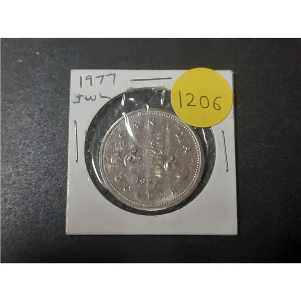 1977 Canadian Nickel Dollar with Short Water Lines. Uncirculated. Scarce.