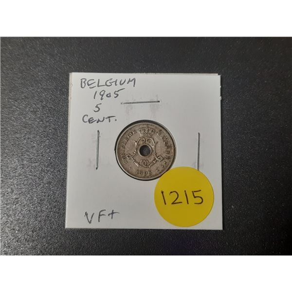 Belgium 1905 5 Centimes. VF+.