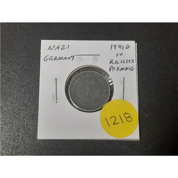 Nazi Germany 1941D 10 Reichspfennig. Eagle with Swastika. VF.