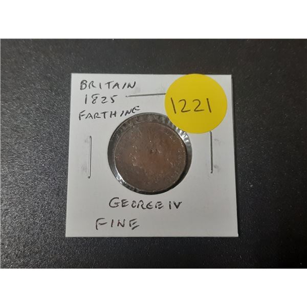 Great Britain. 1825 Farthing. King George IV. Fine.
