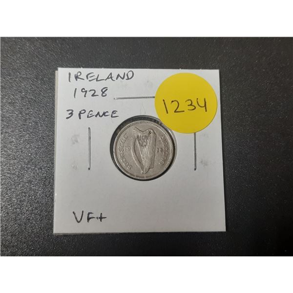 Ireland – Irish Free State. 1928 3 Pence. First issue of the newly independent nation. VF+.