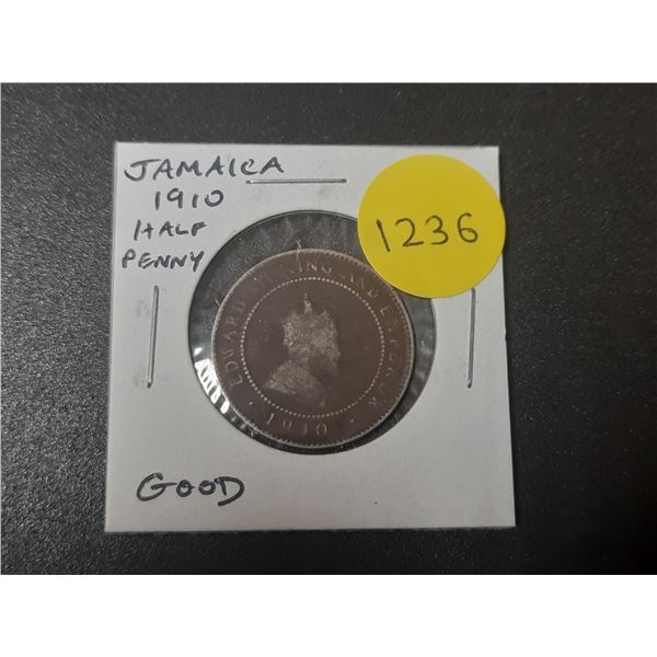 Jamaica. 1910 Half Penny. Last issue of King Edward VII. Good.