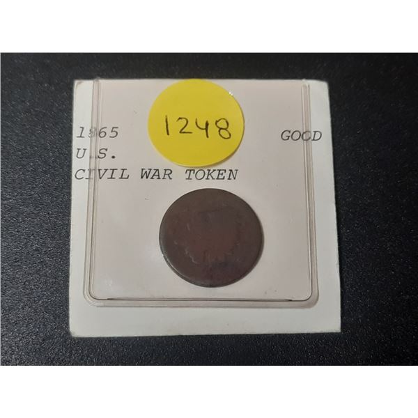 U.S. 1865 Civil War Token. Good.
