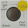 Image 1 : U.S. 1864 2 Cents. First issue. Good.