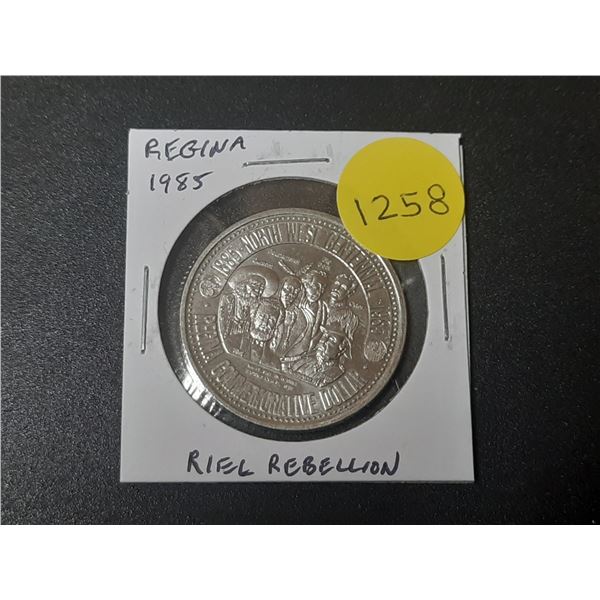1985 Regina Trade Dollar. Commemorates the 100th Anniversary of the Riel Rebellion. Unc.