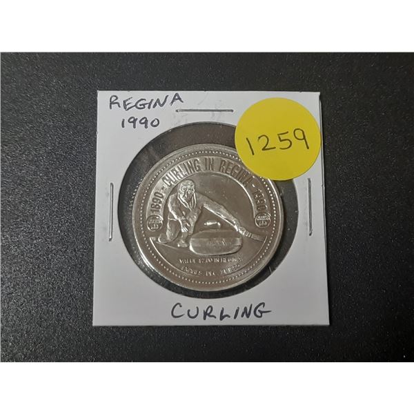 1990 Regina Trade Dollar. Commemorates the 100th Anniversary of Curling in Regina. Unc.