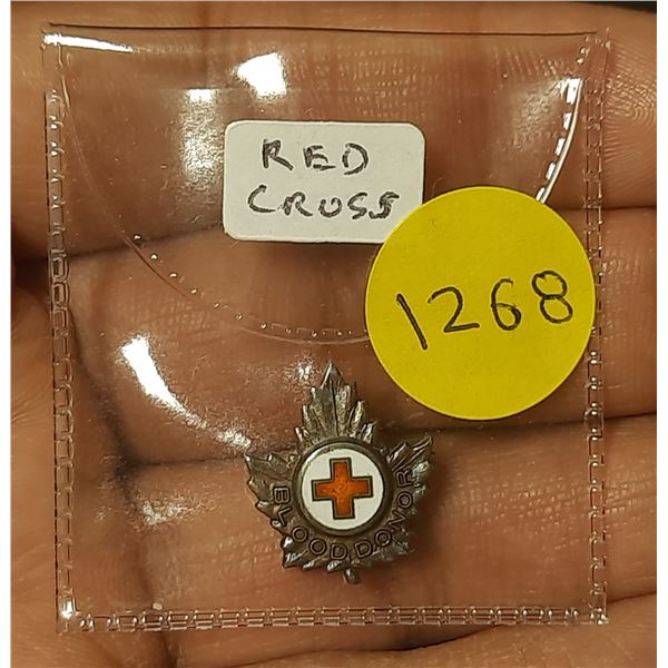 Red Cross Blood Donor pin. Colorized. Sterling Silver. Uncirculated.