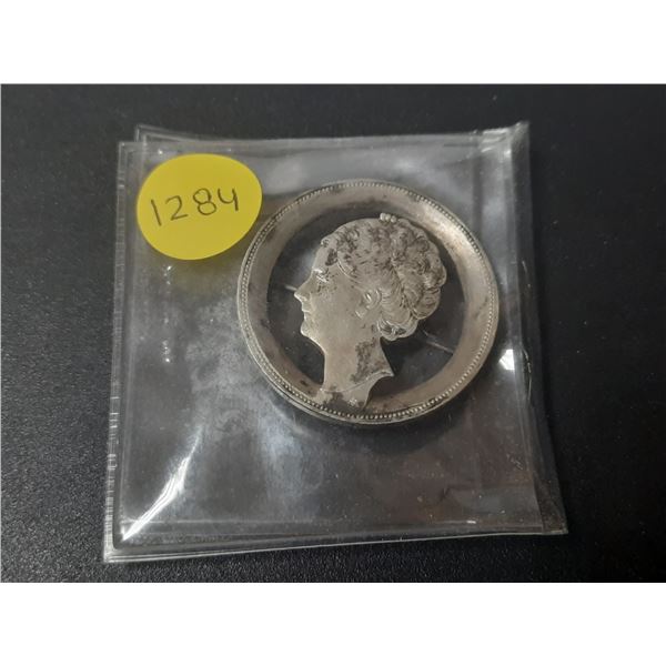 Netherlands Silver Broach cut out from a Silver Dutch 1930 2 ½ Gulden coin.