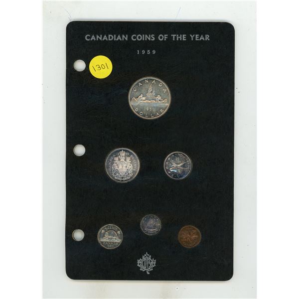 1959 Coins of the Year Set. 6-coin set, all from Uncirculated rolls. Housed in a COTY holder.