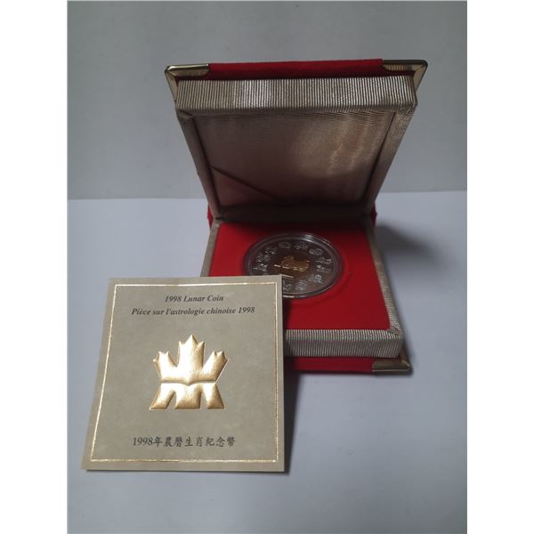 1998 Year of the Dragon $15 Chinese Lunar Coin. Sterling Silver with 24-karat gold plated Cameo. Pro