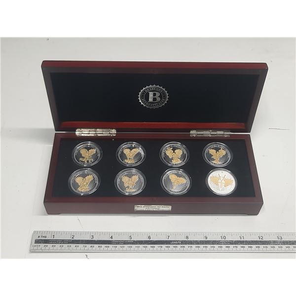 Set of 8 2015 Her Majesty Queen Elizabeth II Silver Crown coins. Each one is different and include g