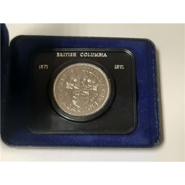 1871 – 1971 Centennial of British Columbia Nickel Dollar. Specimen. Housed in its original 