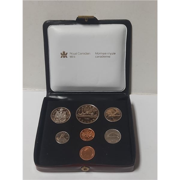 1980 7-coin Nickel Custom Set. Includes two 1 Cent Coins. Housed in its original RCM maroon case wit