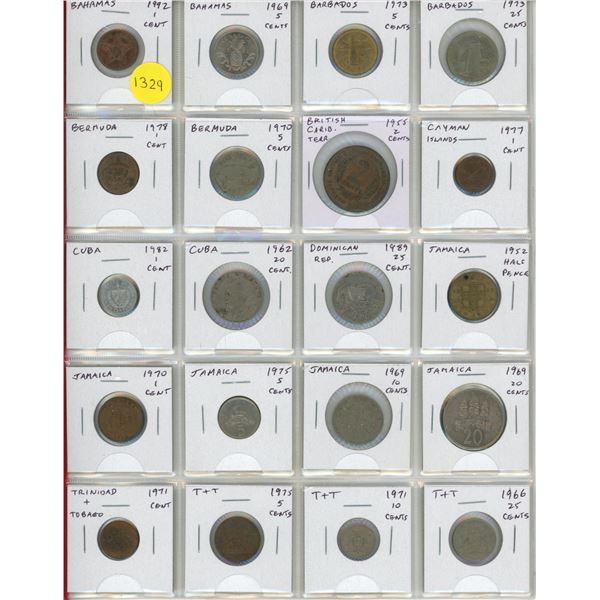Set of 20 Caribbean coins from Bahamas to Trinidad and Tobago.