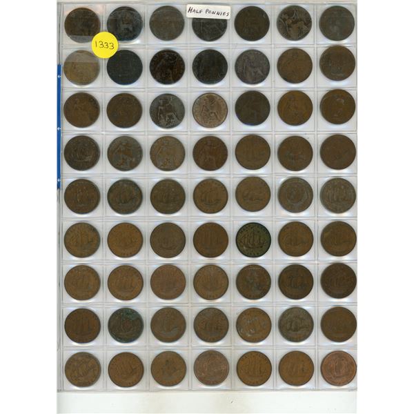 Set of 63 different British Half Pennies 1872 to 1967.