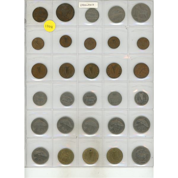 Set of 30 different Irish coins up to 1 Punt.