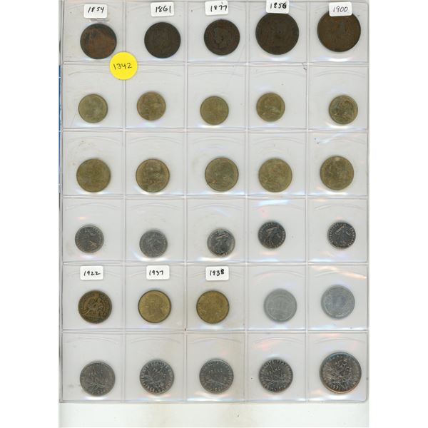 Set of 30 different French coins from 1854 to 1976.