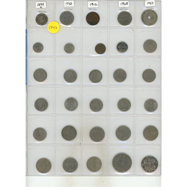 Set of 30 different Belgian coins from 1894 to 1972.