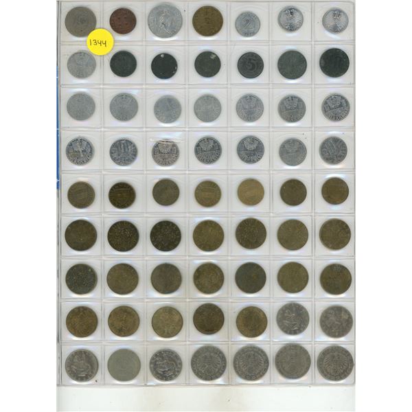 Set of 63 different Austrian coins up to 10 Schilling.