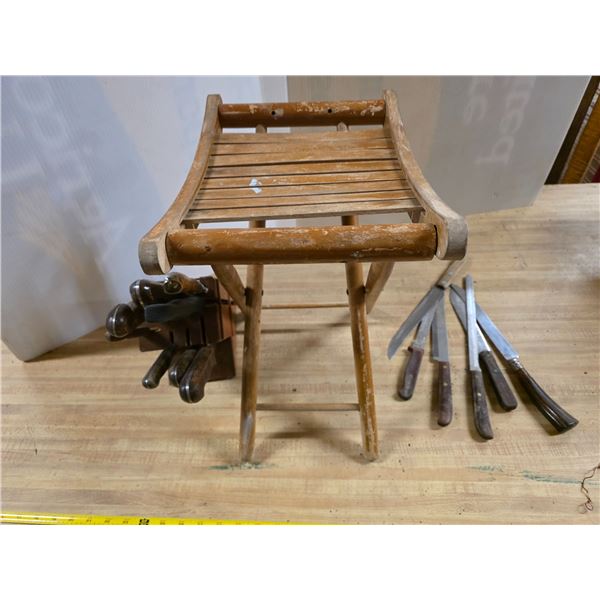Knife block, knives, stool