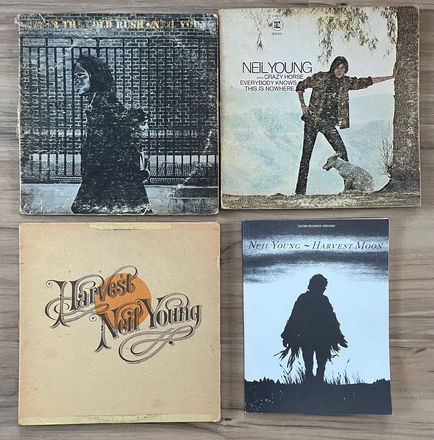 Neil Young lot of 3 vinyl records with sheet music for Harvest Moon ...