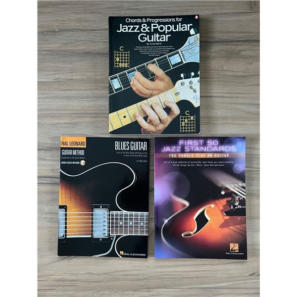 Learn to play guitar lot of 3 books. Jazz. Blues. Progressions.