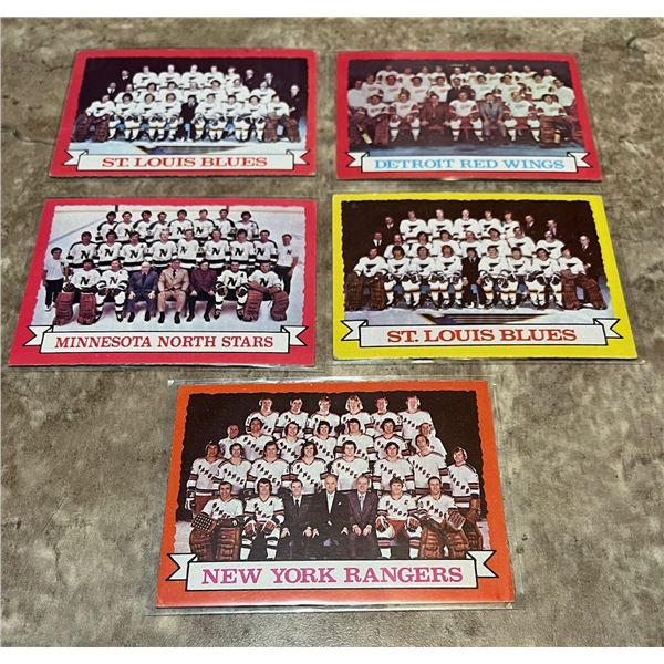 1973-74 OPC/Topps Team Cards. Rangers. Wings. North Stars. Blues x 2.