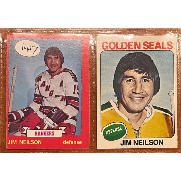 Jim Neilson Hockey cards. 1973-74 Rangers & 1975-76 Golden Seals. Former P.A. Minto and NHL All Star